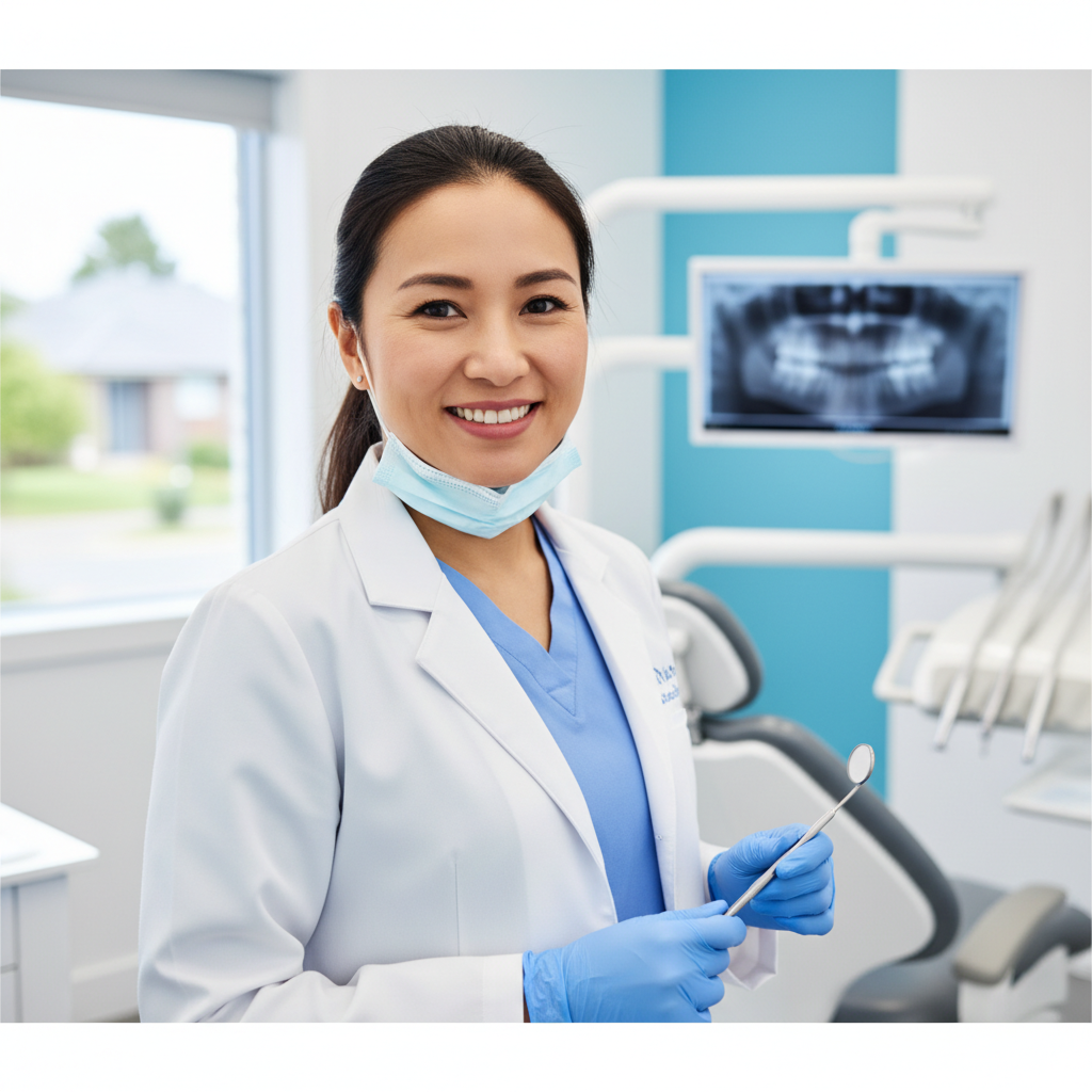 Dentist using an intraoral camera to examine a patient