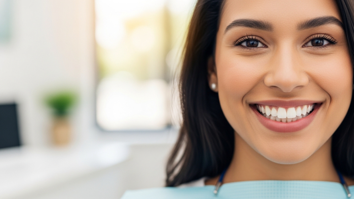 A patient in Lara smiling confidently, subtly showcasing their clear aligners, highlighting the discreet nature of the treatment.