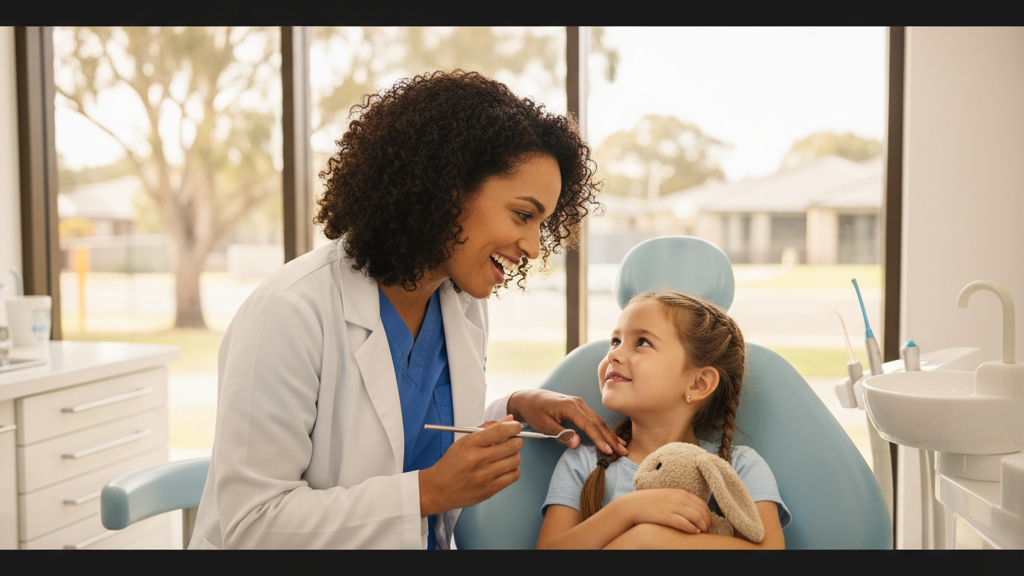 A compassionate female dentist reassuring a patient in a modern dental surgery in Lara.